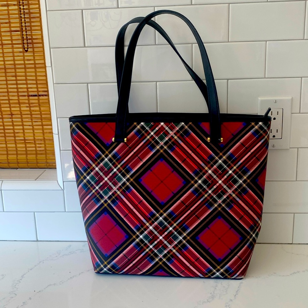 Talbots plaid tote. Navy & red plaid. Used only twice. Excellent condition.